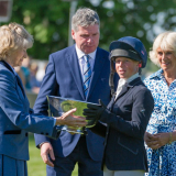 Ros receiving the Butler Bowl for best British rider, with the Duchess of Beaufort, Lance Bradley and the Duchess of Cornwall © Trevor Holt