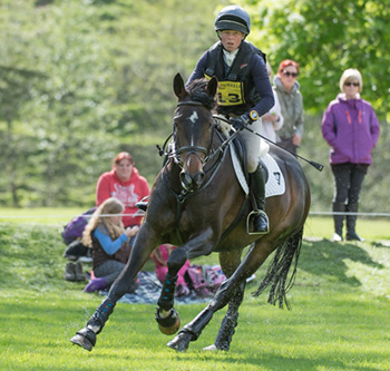 Rosalind Canter riding  PENCOS CROWN JEWEL taking part in the Cross Country phase  at the Dobson and Horrell Chatsworth International Horse Trials